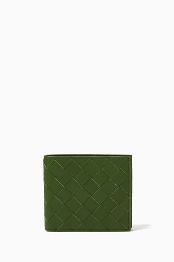 Small Bi-Fold Zip Wallet in Intreccio Leather