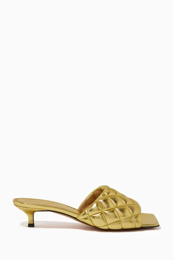Padded Mule Sandals in Metallic Leather