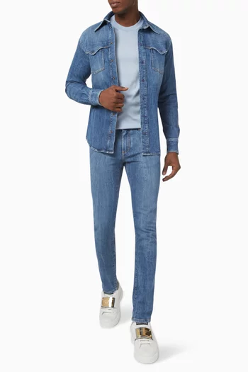 Logo Plaque Slim-fit Jeans in Stretch Denim