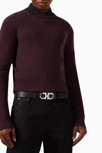 حزام بوجهين وإبزيم بحلية جانشيني جلد