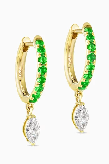 Marquise Diamond Drop Emerald Hoops in 18k Yellow Gold