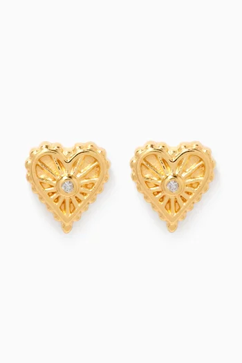 Heart Starburst Diamond Stud Earrings in 14kt Gold Vermeil