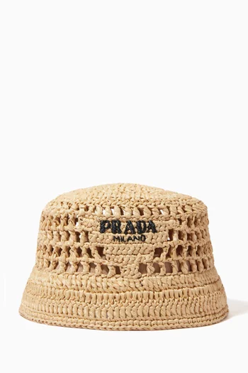 Logo Bucket Hat in Viscose Raffia