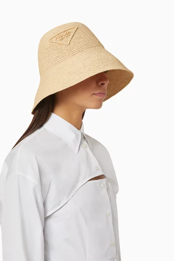 Triangle Logo Crochet Hat in Raffia-effect Viscose