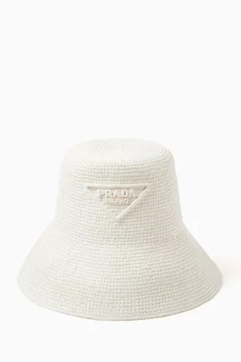 Triangle Logo Crochet Hat in Raffia-effect Viscose