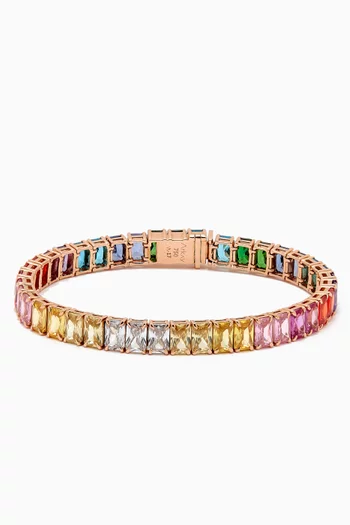 Rainbow Emerald-cut Tennis Bracelet in 18k Rose Gold