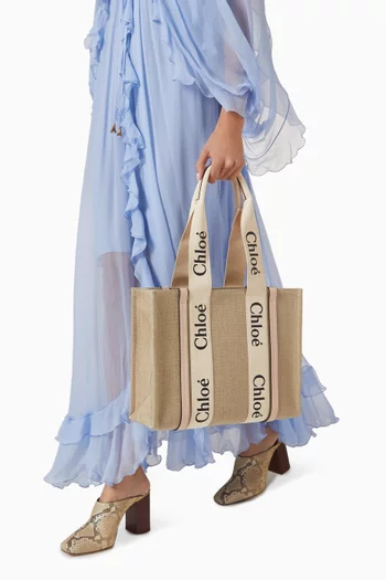 Woody Medium Tote Bag in Linen Canvas