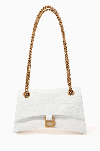 Small Crush Chain Shoulder Bag in Croc-embossed Leather