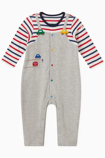 Car Embroidered Romper in Pure Cotton