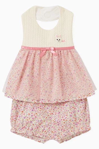 Floral-print Bib & Bloomers Set in Cotton-blend