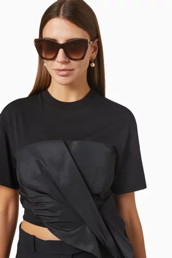 نظارة شمسية مقاس XL بتصميم عين القطة وإطار أسيتات ومعدن