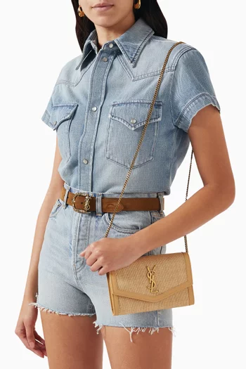 Uptown Chain Wallet in Micro Raffia