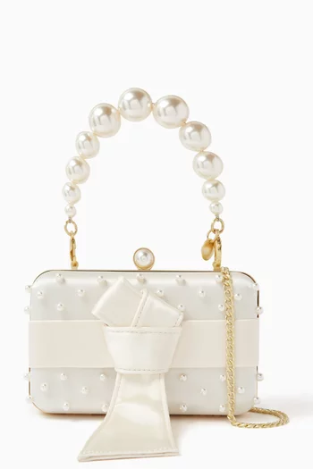 Anthea Frame Pearl-embellished Clutch in Satin