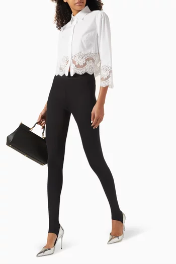 قميص قصير بحواف دانتيل قطن بوبلين