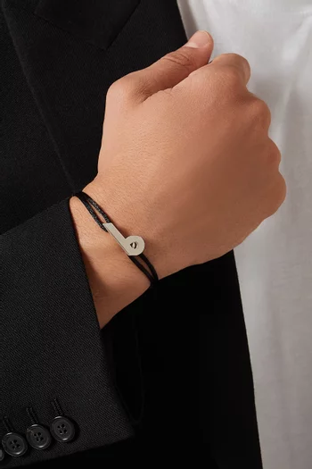 'H' Letter Cord Bracelet in Sterling Silver & Fabric