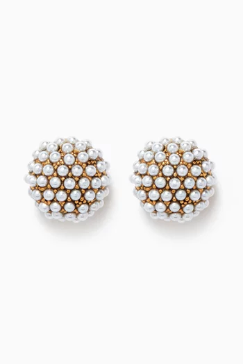 Pearl Clip-on Stud Earrings in Gold-plated Brass