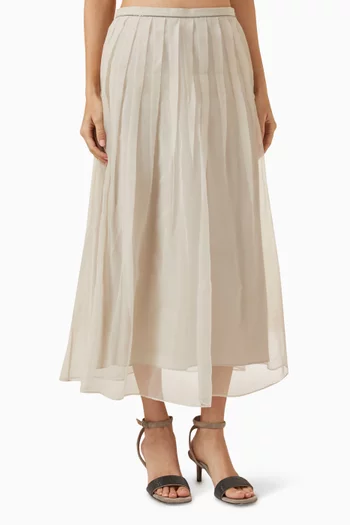 Pleated Layered Midi Skirt in Silk