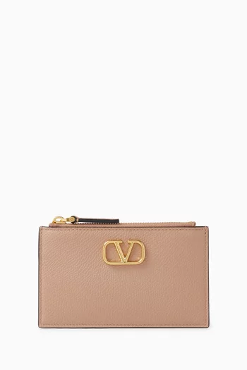 Valentino Garavani VLOGO Zip Cardholder in Vitello Leather