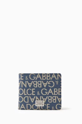 محفظة ثنائية الطي مزينة بالكامل بشعار الماركة جاكار قنب وجلد