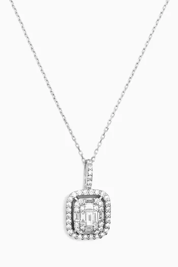 Mystery Set Double Frame Diamond Pendant Necklace in 14kt White Gold