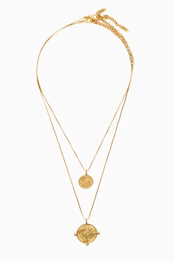 The Evil Eye Double Coin Necklace in Gold-plated Brass