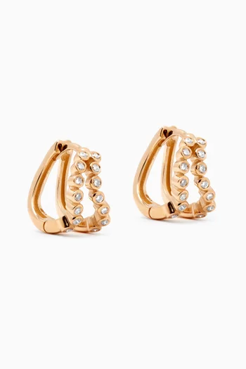 Double Diamond Bezel Wave Earrings in 14kt Gold