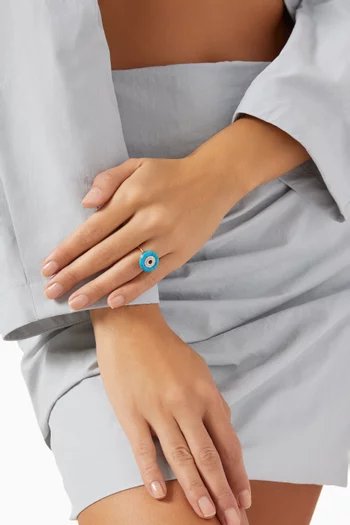 خاتم دونات مرصع بماس وحجر فيروز ذهب عيار 14