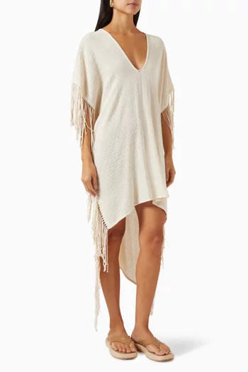 Butub Fringed Midi Dress in Cotton-jute