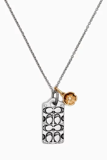 Quilted C Tag Pendant Necklace in Metal