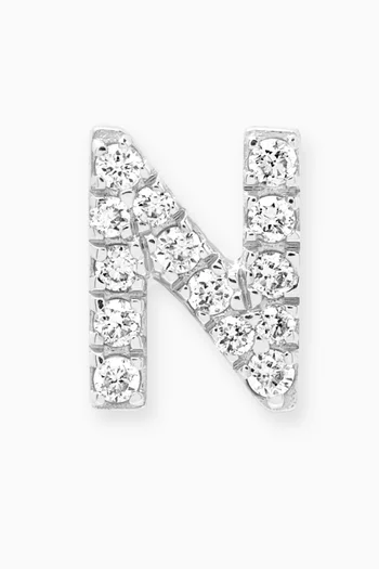 N Letter Diamond Single Stud Earring in 18kt White Gold