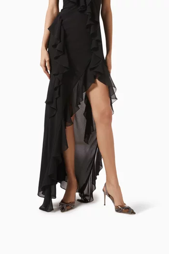 حذاء كلاسيك اربور بسير خلفي وعقدة مرصعة كريستال وكعب 80 مم كلوريد متعدد الفينيل