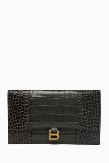 Hourglass Flat Pouch in Croc-embossed Leather