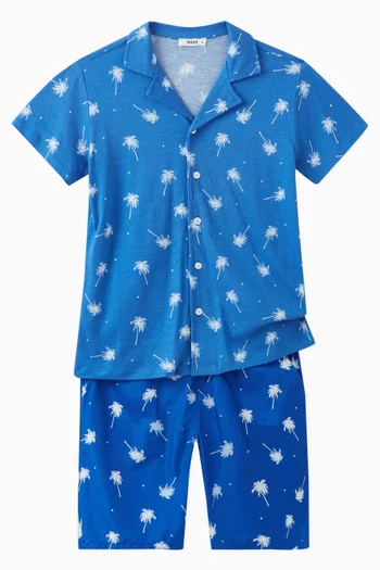 Palm Tree Print Drawstring Shorts in Cotton