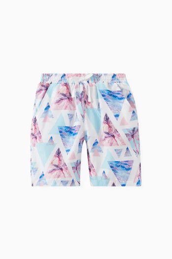 Beach Print Swim Shorts in Cotton
