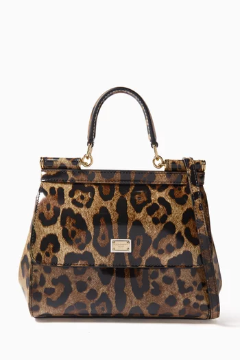 x KIM Small Sicily Bag in Leopard-print Polished Leather