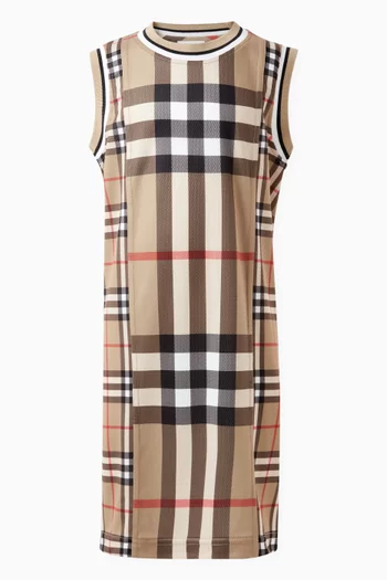 Contrast Check Dress in Mesh