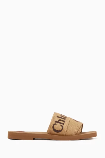 Woody Square-toe Flat Sandals in Linen