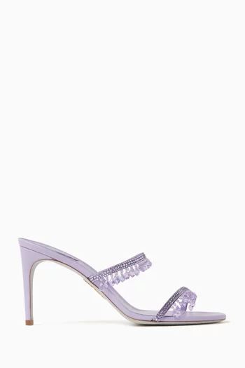 Crystal-embellished Stiletto Sandals in Satin & Leather