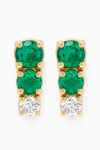 Petite Trio Emerald & Diamond Bar Earrings in 18kt Gold