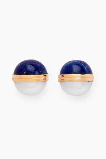 Kiku Glow Sphere Pearl & Lapis Lazuli Stud Earrings in 18kt Gold