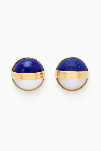 Kiku Glow Sphere Pearl & Lapis Lazuli Stud Earrings in 18kt Gold