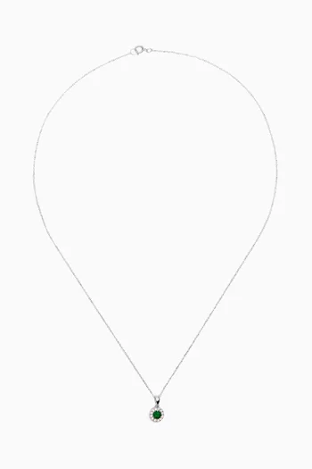 Classic Round Diamond Necklace with Emerald in 18kt White Gold