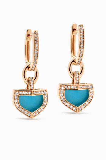 Dome Art Deco Diamond & Turquoise Earrings in 18kt Gold