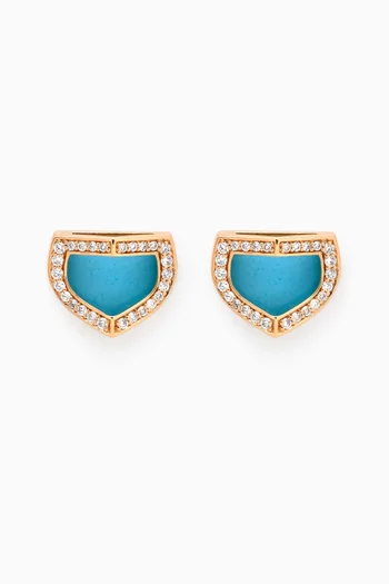 Dome Art Deco Diamond & Turquoise Stud Earrings in 18kt Gold