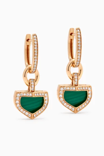Dome Art Deco Diamond & Malachite Earrings in 18kt Gold