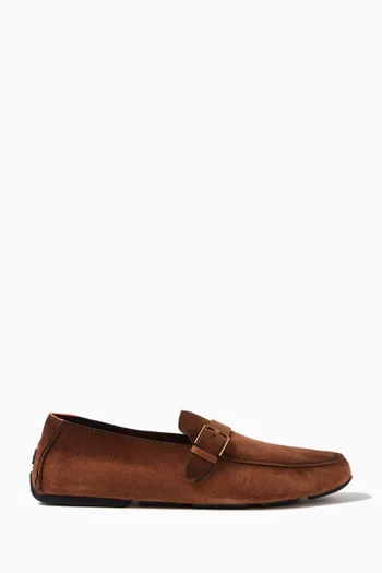 Buckle Driver Shoes in Suede
