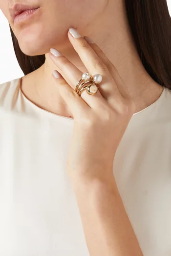 Multi Pearl Ring in Gold-finish Metal