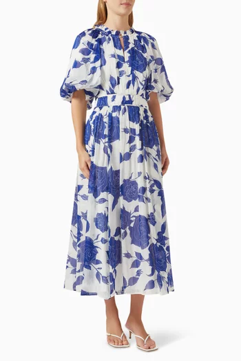 Elysium Blouson Midi Dress in Linen-blend