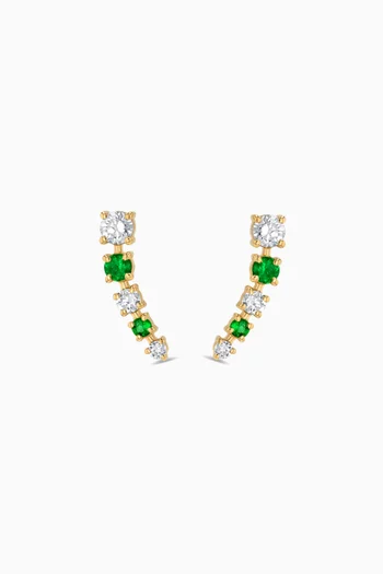Half Moon Emerald & Diamond Bar Earrings in 18kt Gold