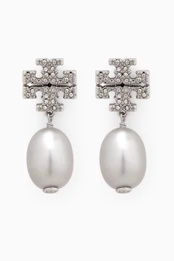 Kira Pavé Pearl Drop Earrings in Silver-plated Brass